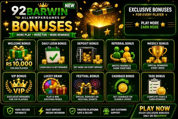 92BarWin Game interface showing internal games and features